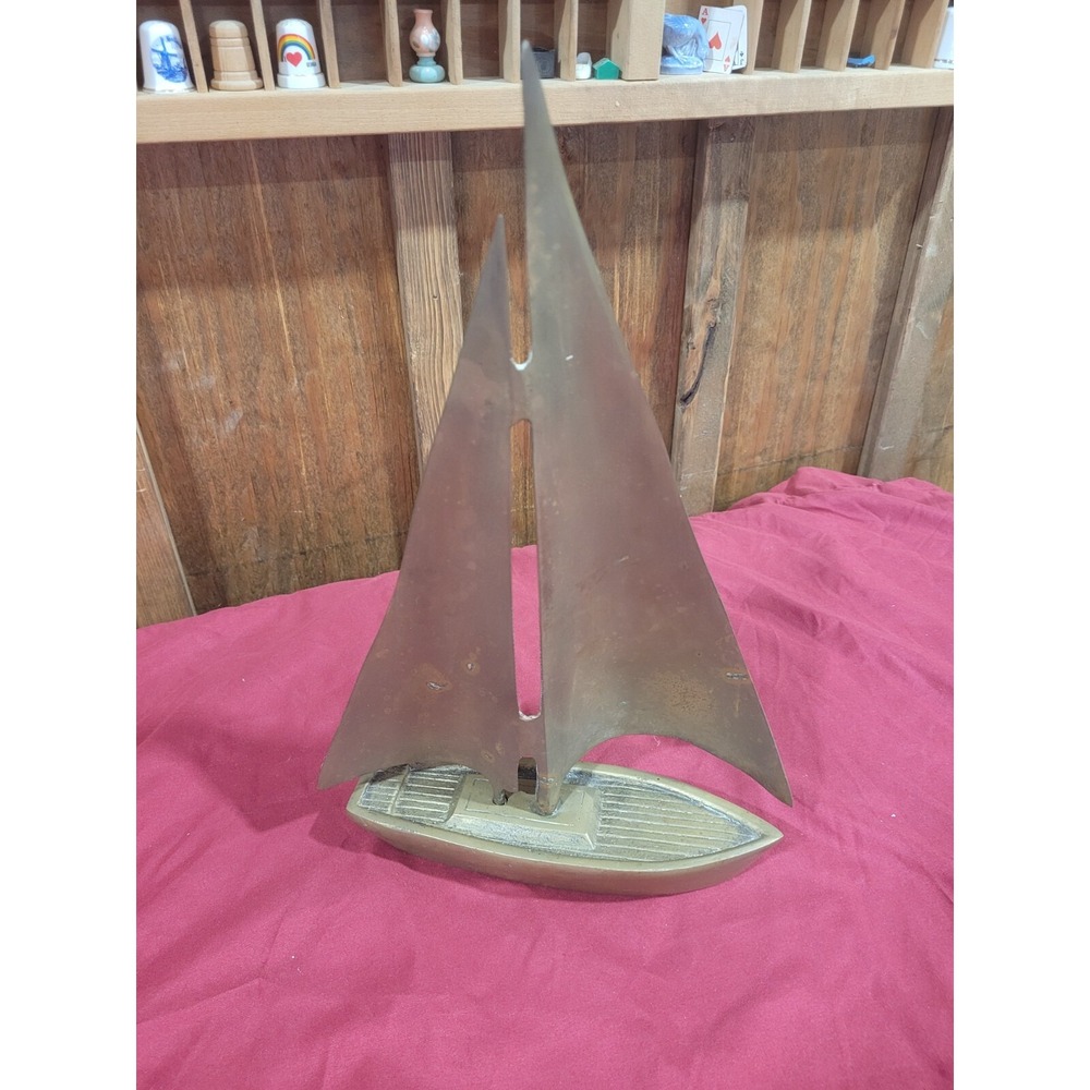 Vintage Brass Sailboat Figurine 13x8 inches - Picture 11 of 12